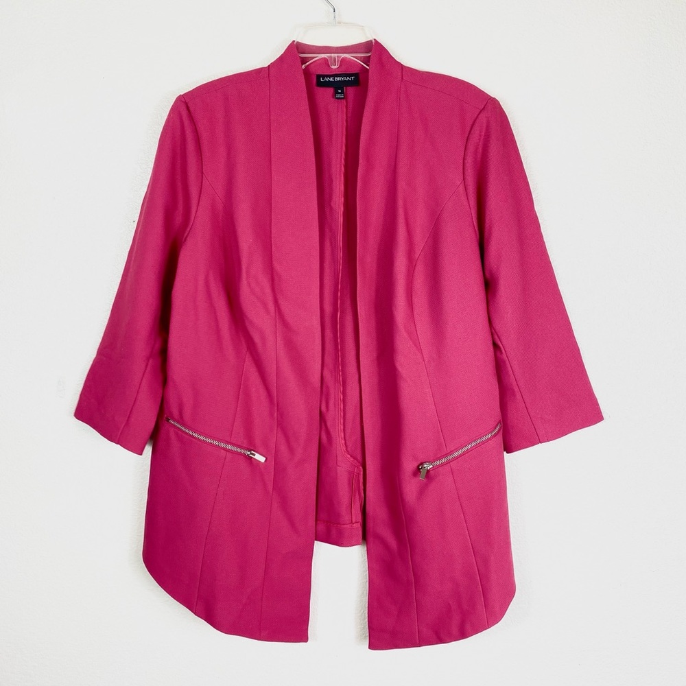 Lane Bryant Hot Pink Zipper Pocket Open Face Blazer Jacket